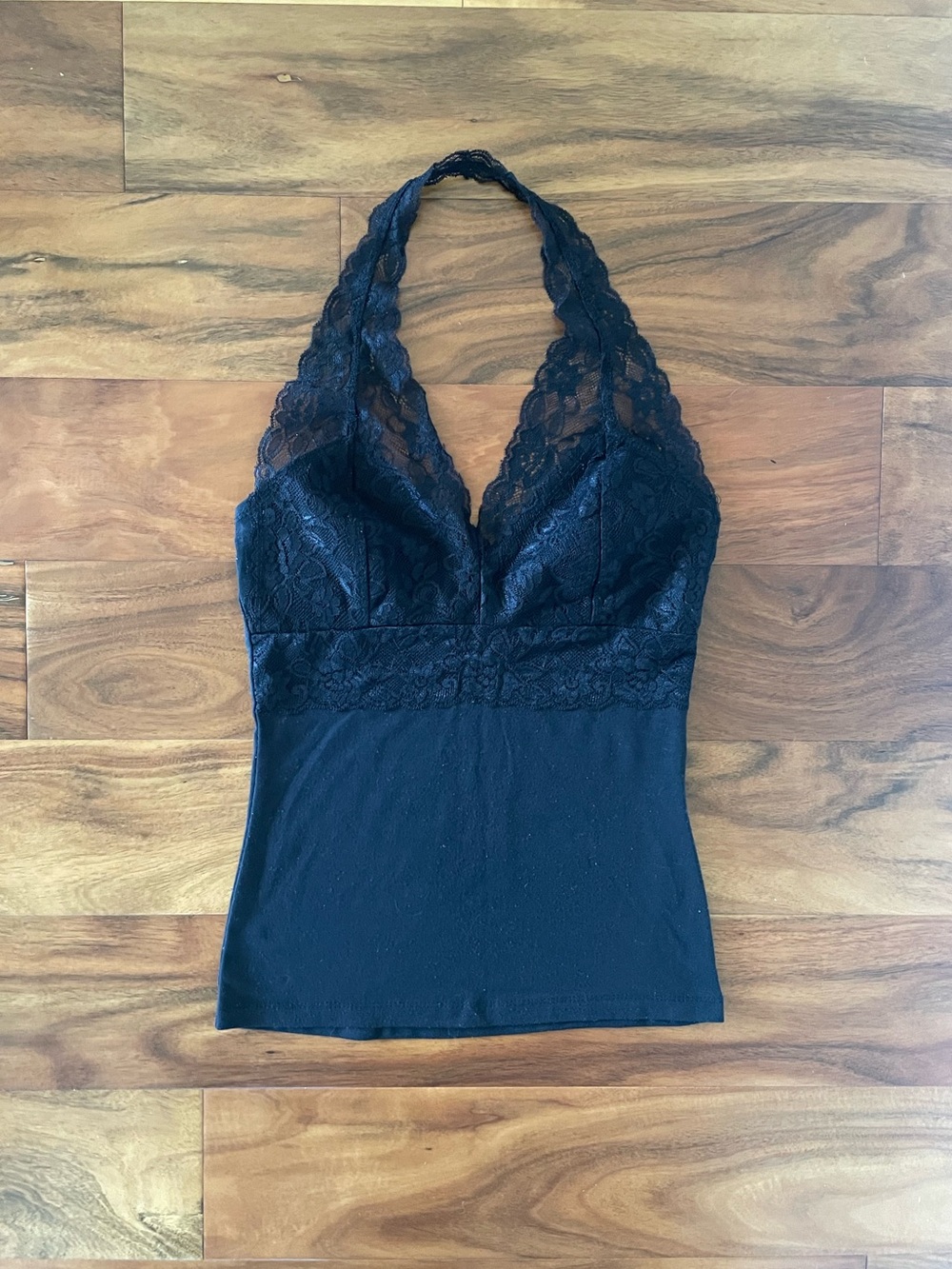 Sirens Black Lace-Trim Halter Camisole